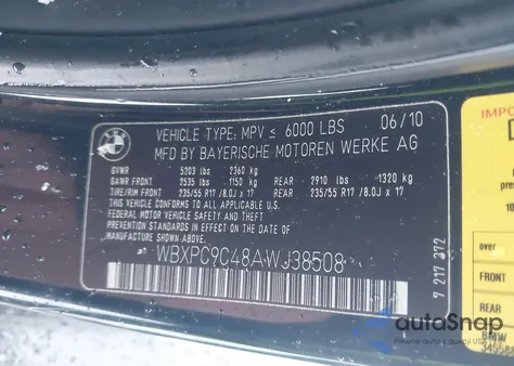 2010 BMW X3 xDrive30I из США, поврежденный, VIN WBXPC9C48AWJ38508